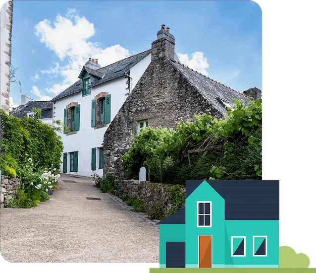 Casa de piedra con ilustración de gîte