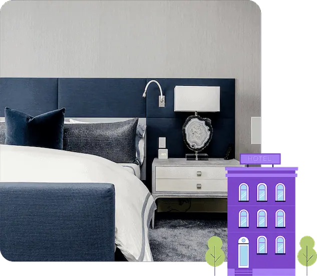 Fachada de hotel con ilustración