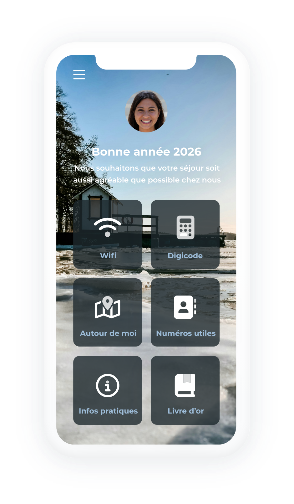Un livret d'accueil digital avec une image de lac gel&eacute;