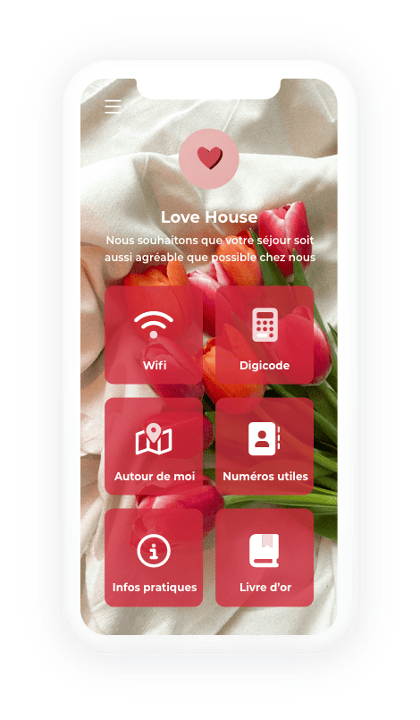 Un livret d'accueil digital avec une image de tulipes en fond
