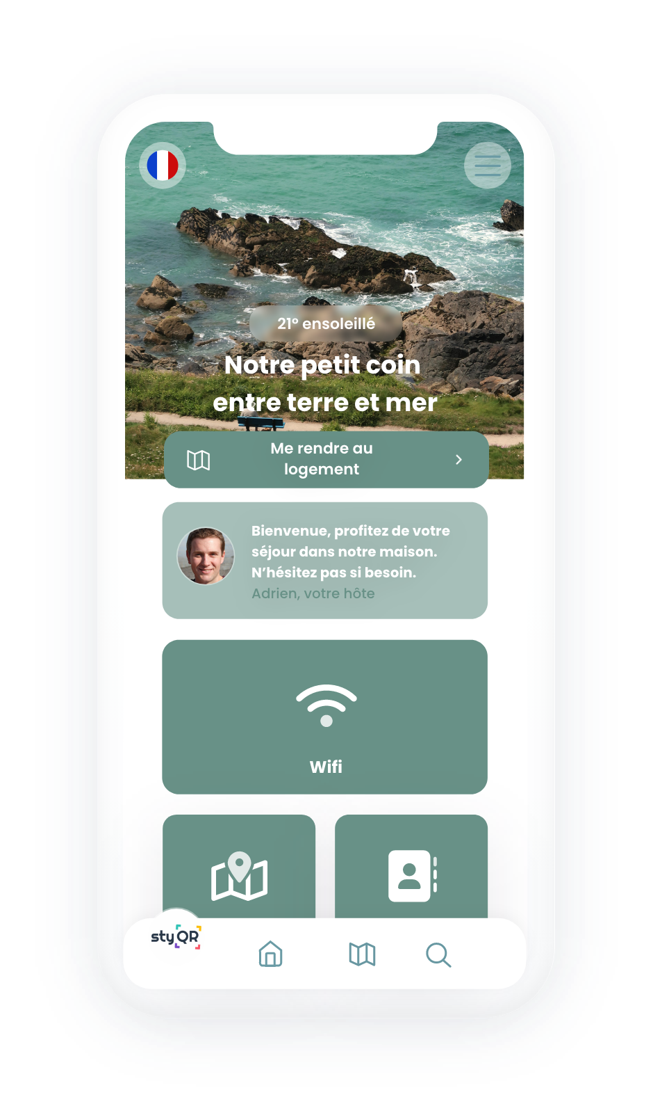 Un livret d'accueil digital avec une image d'un champ de mer en fond